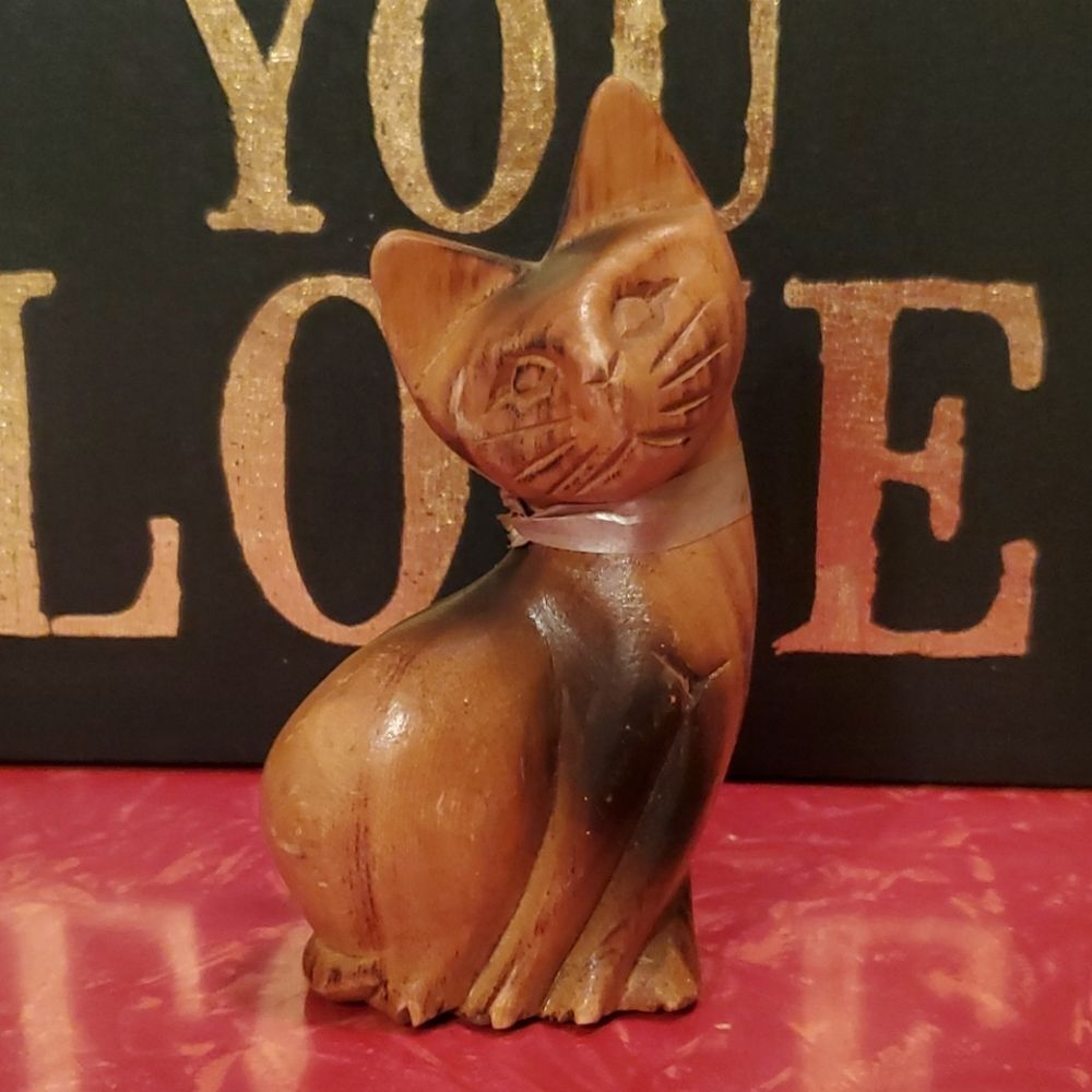 Hand Carved Wooden Cat figure